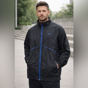 Nike Fit Storm Men’s XXL Black Blue Full Zip Windbreaker Jacket